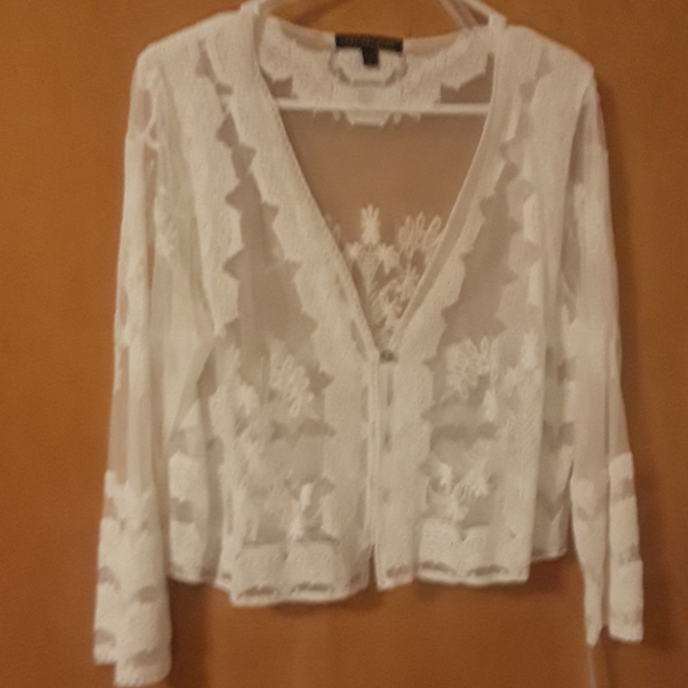 Lace look sheer jacket